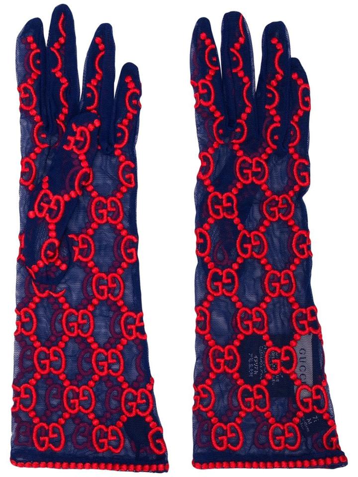 Gucci Logo Print Gloves - Blue