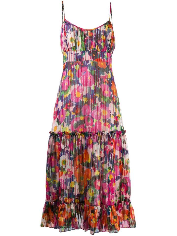 Saloni Floral Print Midi Dress - Pink