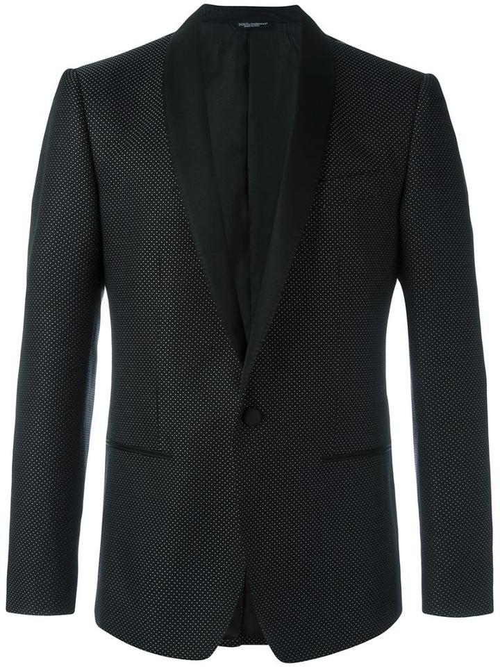 Dolce & Gabbana Micro Dotted Tuxedo Jacket, Men's, Size: 48, Black, Polyester/cotton/silk/viscose