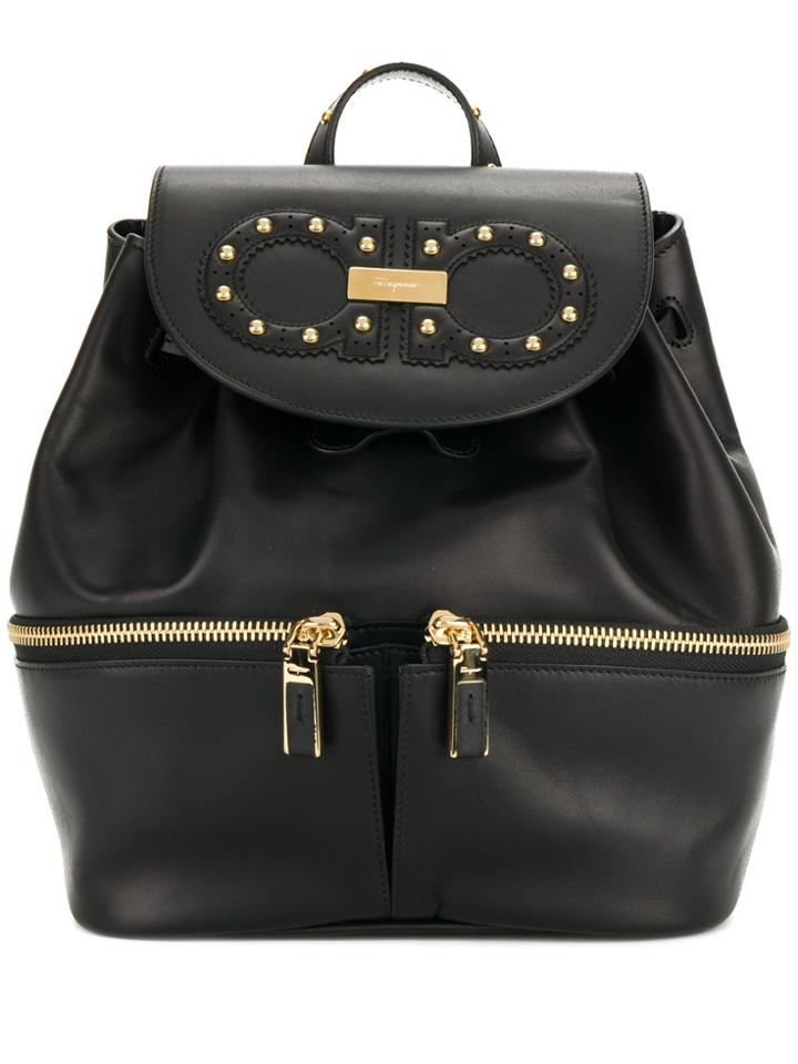 Salvatore Ferragamo Studded Logo Backpack - Black