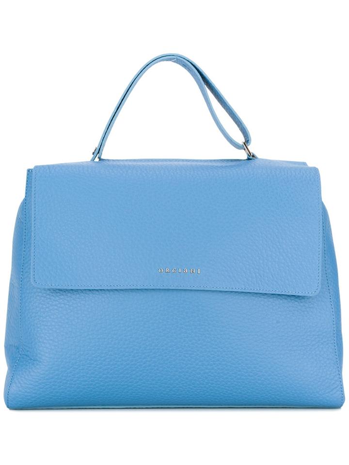 Orciani Logo Plaque Tote, Women's, Blue, Calf Leather