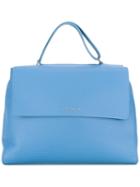 Orciani Logo Plaque Tote, Women's, Blue, Calf Leather