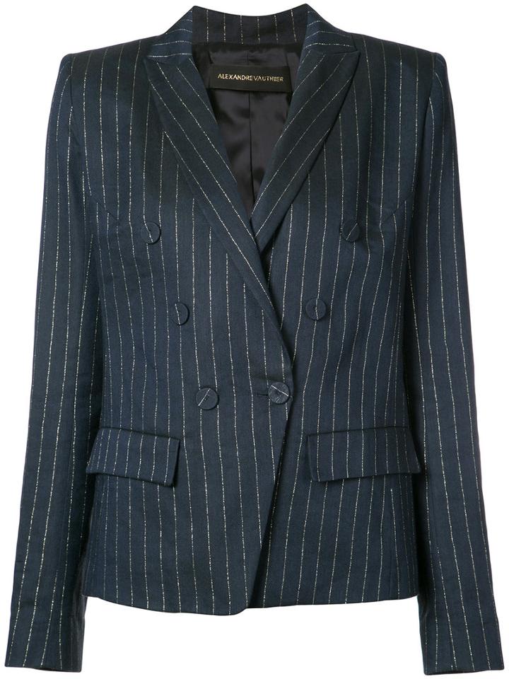 Alexandre Vauthier - Pinstripe Blazer - Women - Linen/flax/lurex/viscose - 42, Blue, Linen/flax/lurex/viscose