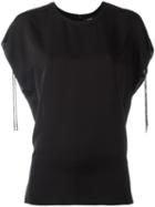 Theory Drawstring Sleeve Detailing T-shirt, Women's, Size: Large, Black, Silk