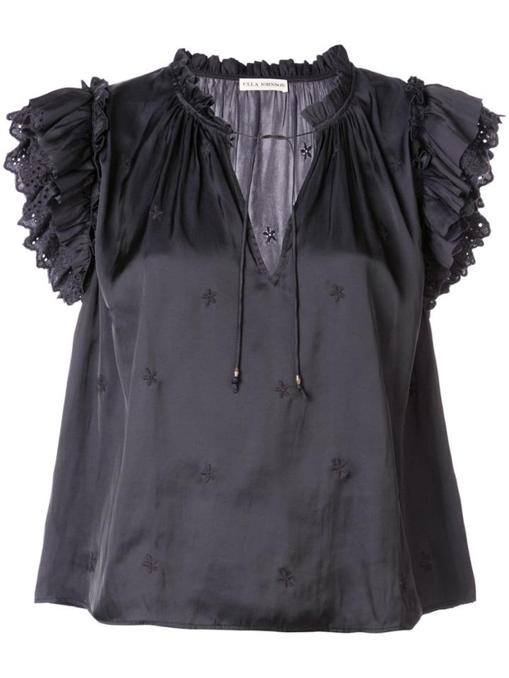Ulla Johnson Broderie Anglaise Cap Sleeve Blouse - Black