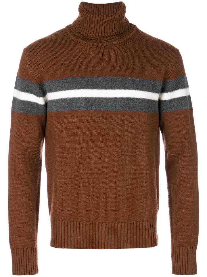 Z Zegna Striped Trim Jumper - Brown