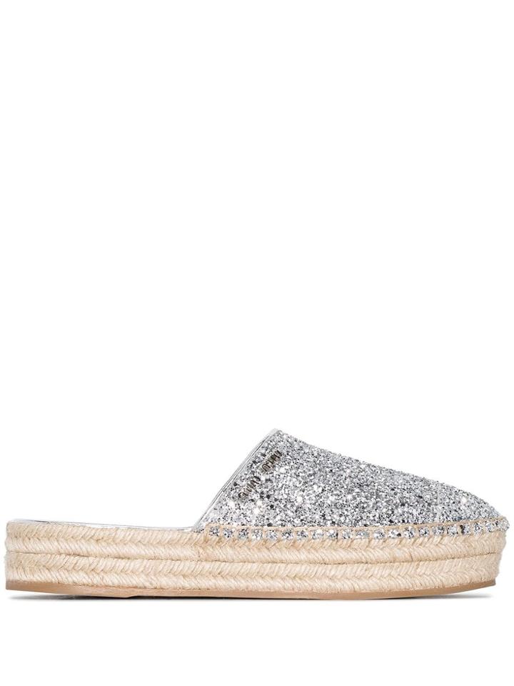 Miu Miu Slip-on Glitter Espadrilles - Metallic