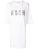 Msgm Embellished Logo T-shirt Dress - White