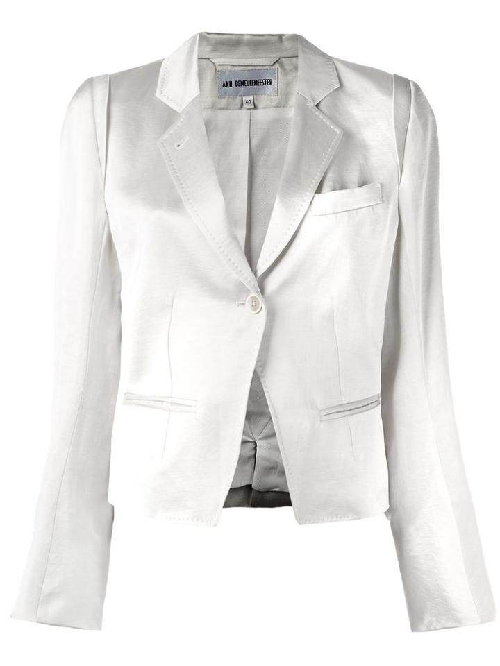 Ann Demeulemeester Blanche Glossy Effect Cropped Jacket, Women's, Size: 40, White, Triacetate/linen/flax/cotton/rayon