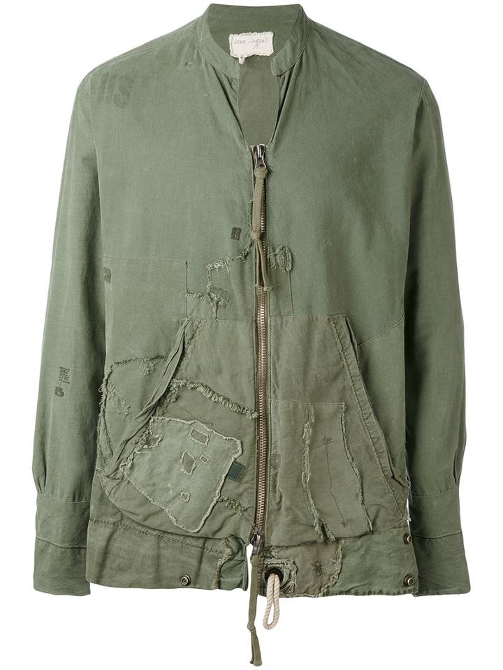 Greg Lauren - Zipped Distressed Detail Shirt - Men - Cotton - 2, Green, Cotton