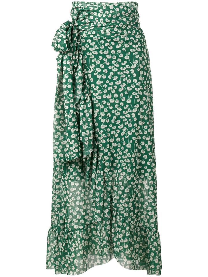 Ganni Capella Mesh Floral Print Skirt, Women's, Size: 40, Green, Polyamide