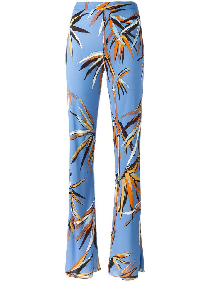 Emilio Pucci Printed Flared Trousers, Women's, Size: 40, Blue, Silk/viscose