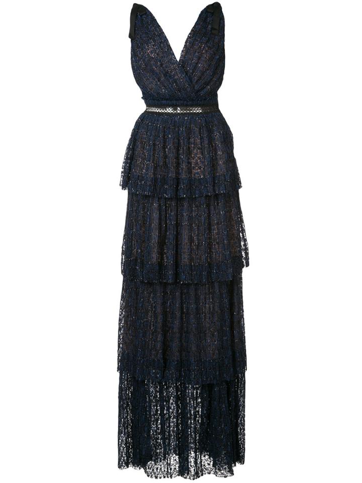 Self-portrait Tiered V-neck Maxi Dress - Blue