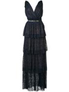 Self-portrait Tiered V-neck Maxi Dress - Blue