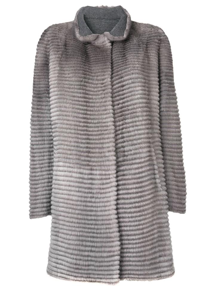 Liska Striped Textured Coat - Grey