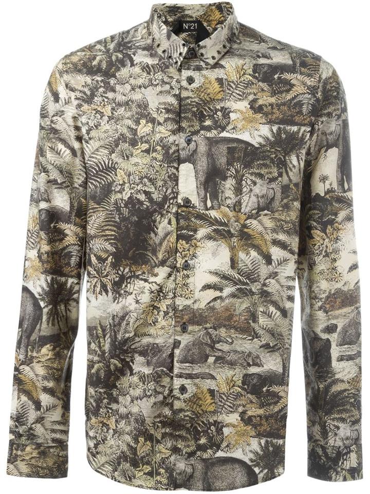 No21 Jungle Print Shirt, Men's, Size: 48, Black, Cotton