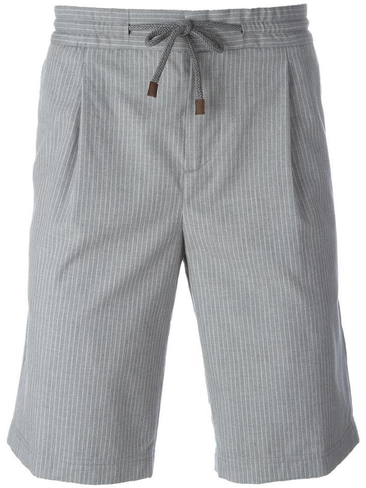 Brunello Cucinelli Pleated Detail Shorts, Men's, Size: 52, Grey, Cotton/acetate/cupro