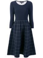 Salvatore Ferragamo Grid Print Flared Dress - Blue