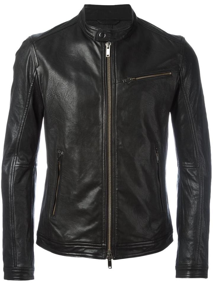 Dondup Banded Collar Jacket, Men's, Size: 50, Black, Lamb Skin/polyester