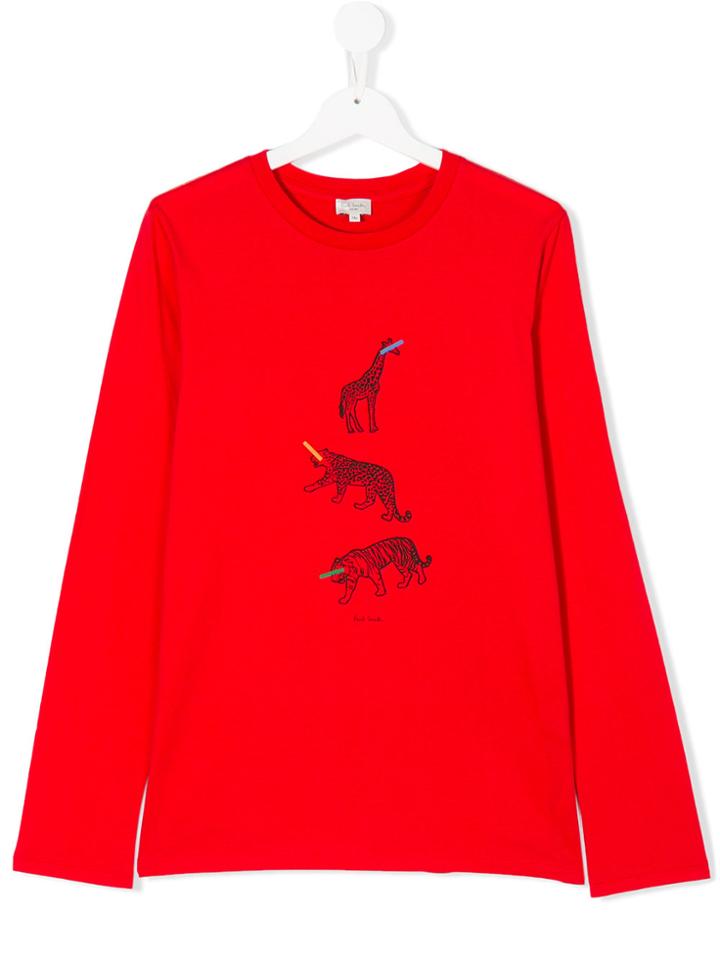 Paul Smith Junior Animals Print Longsleeved T-shirt - Red