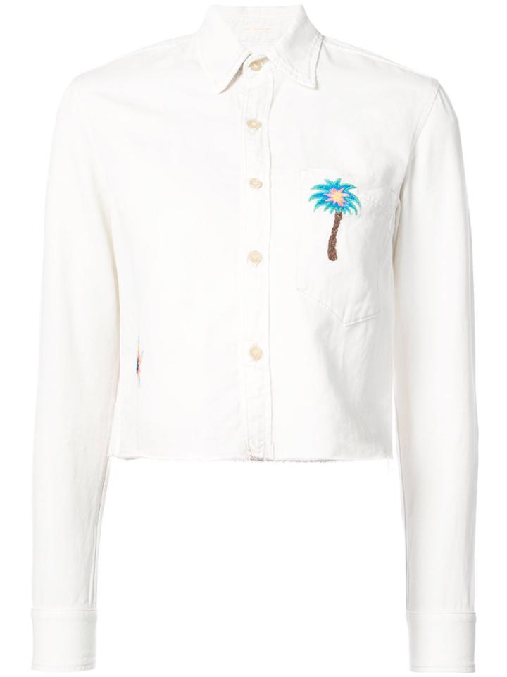 Mother Palm Embroidered Fitted Shirt - White
