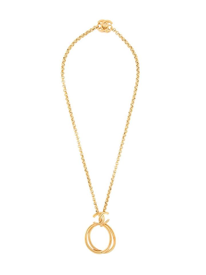 Chanel Vintage Rings Logo Necklace - Metallic