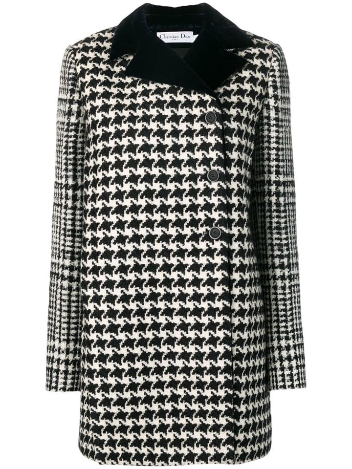 Christian Dior Vintage Houndstooth Slit Coat - Black
