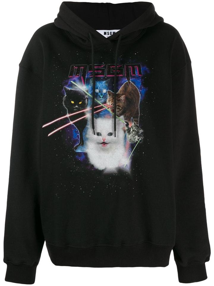 Msgm Graphic Cat Hoodie - Black