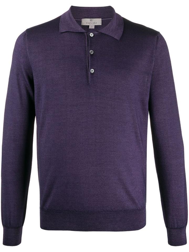 Canali Long Sleeve Polo Shirt - Purple