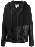 Greg Lauren Mixed Material Hooded Jacket - Black