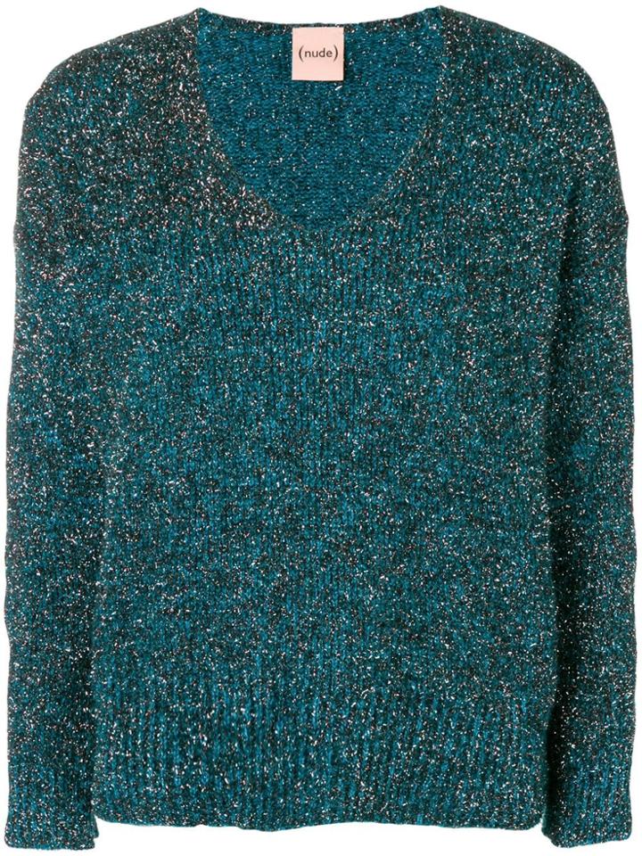 Nude V-neck Shimmer Jumper - Blue