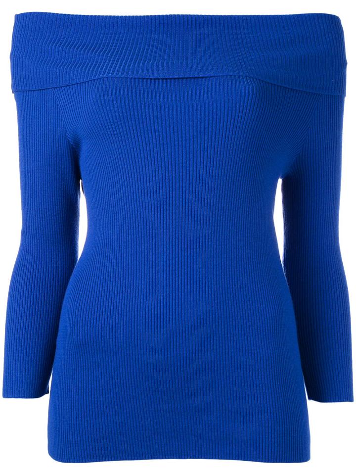 Philo-sofie Off-shoulder Fitted Knit Top, Women's, Size: 38, Blue, Cotton/nylon/viscose/cashmere