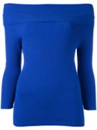 Philo-sofie Off-shoulder Fitted Knit Top, Women's, Size: 38, Blue, Cotton/nylon/viscose/cashmere