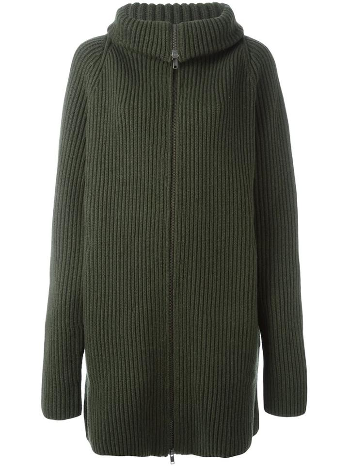 Haider Ackermann Long Zipped Cardigan, Women's, Size: Small, Green, Virgin Wool