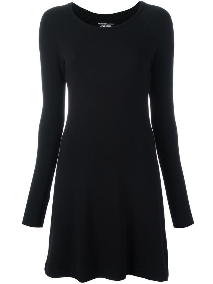 Majestic Filatures Round Neck Flared Dress, Women's, Size: 3, Black, Elastodiene/viscose