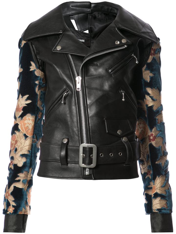 Junya Watanabe Comme Des Garçons Jacquard Sleeve Biker Jacket - Black