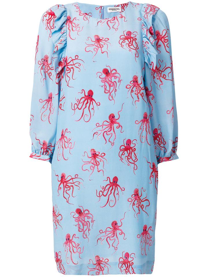 Essentiel Antwerp - Octopus Print Shift Dress - Women - Silk/viscose - 40, Blue, Silk/viscose