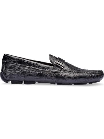 Prada Crocodile Leather Loafers - Black
