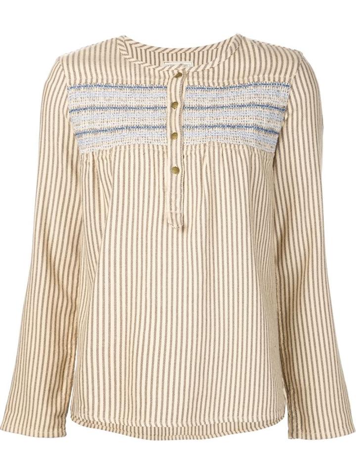 Current/elliott Striped Embroidered Henley Blouse