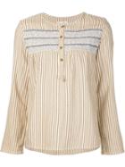 Current/elliott Striped Embroidered Henley Blouse