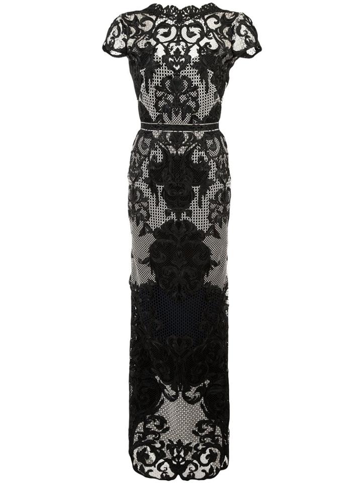 Marchesa Notte Appliquéd Embroidered Column Gown - Black
