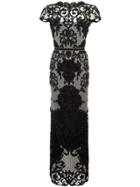 Marchesa Notte Appliquéd Embroidered Column Gown - Black