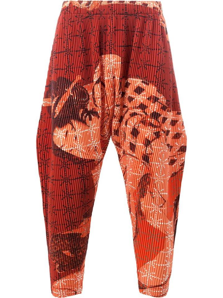 Homme Plissé Issey Miyake Loose-fit Cropped Trousers, Men's, Size: 3, Red, Polyester