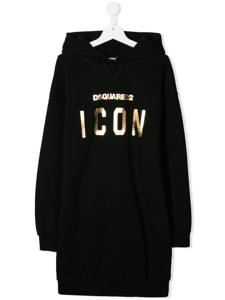 Dsquared2 Kids Teen Logo Print Hoodie Dress - Black