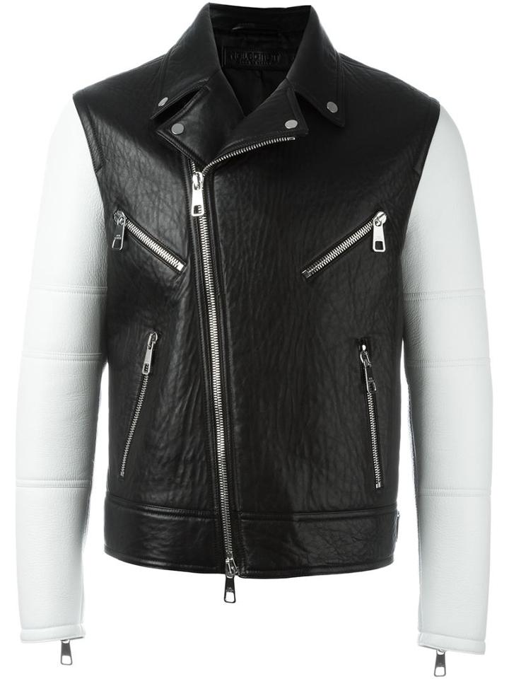 Neil Barrett Contrasting Sleeves Biker Jacket, Men's, Size: Medium, Black, Leather/cupro
