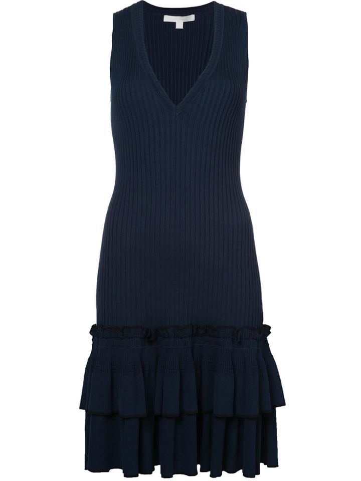 Jonathan Simkhai V-neck Sleeveless Ruffle Dress - Blue