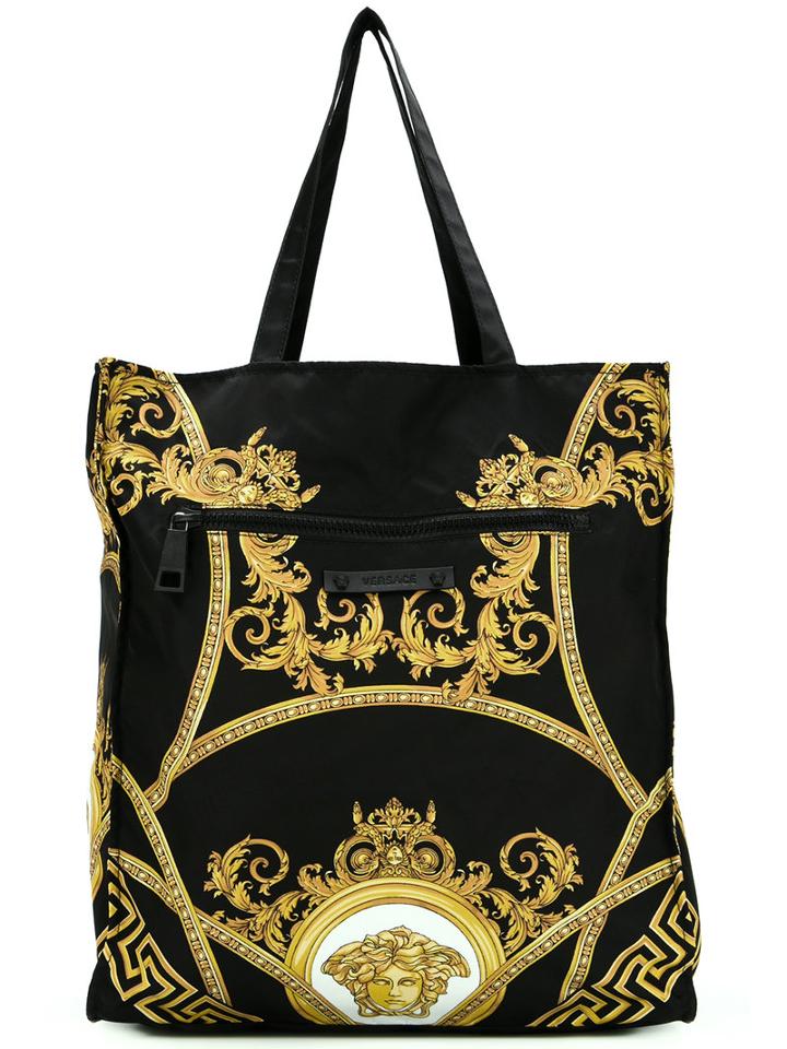 Versace Baroque Tote, Men's, Black, Cotton