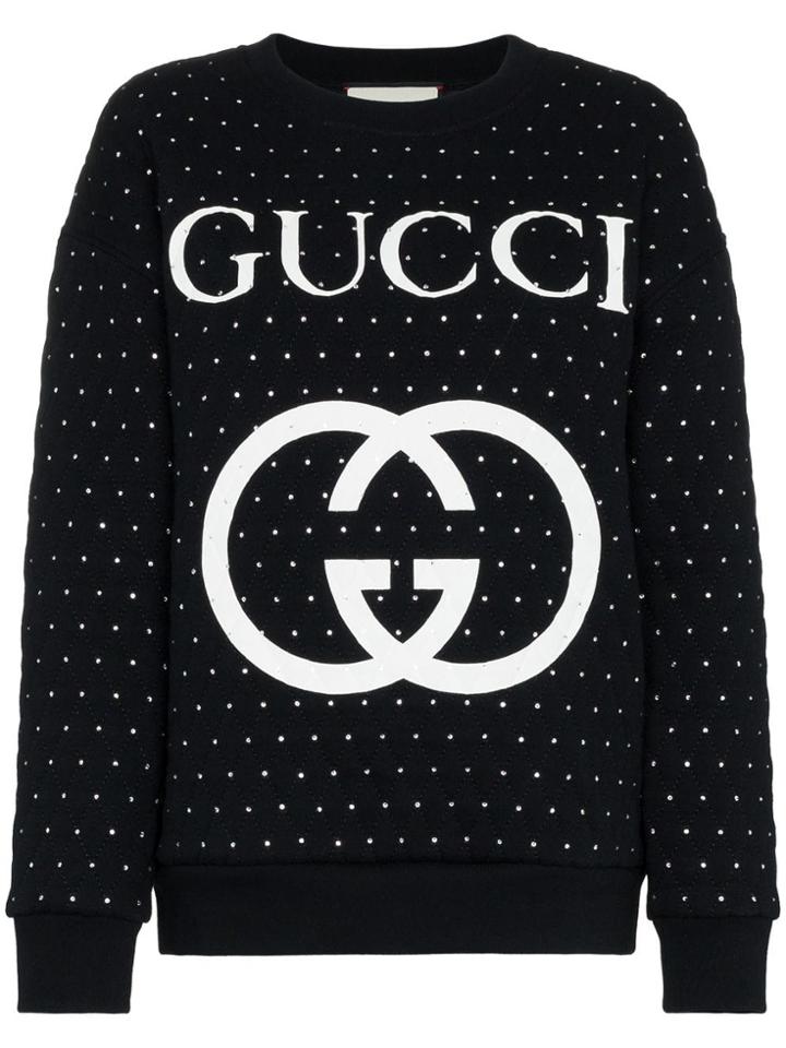 Gucci Embellished Quilted Cotton Logo Sweatshirt - Black