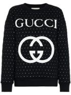 Gucci Embellished Quilted Cotton Logo Sweatshirt - Black