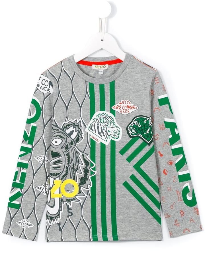 Kenzo Kids Multi Icon Print T-shirt, Girl's, Size: 10 Yrs, Grey